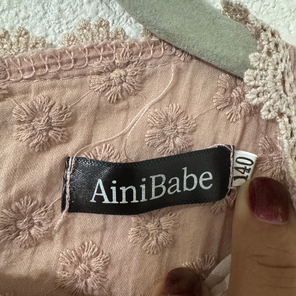 AiniBabe Girls Pink Ruffle Tulle Dress Size 6 Lace Trim Pearl Buttons Fairy Boho - Picture 2 of 4